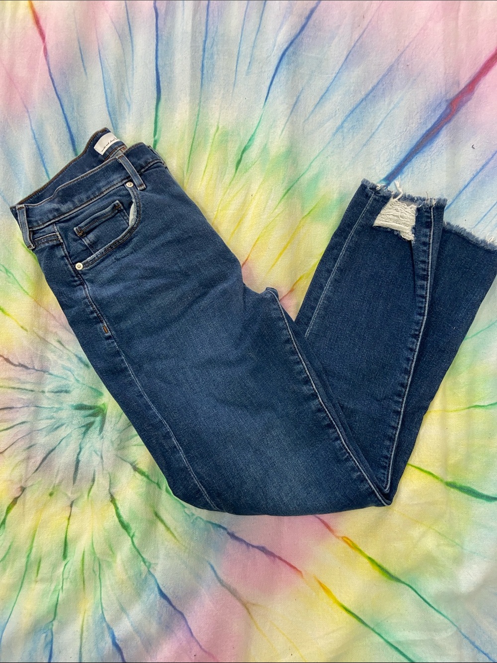 LOFT Dark Blue Skinny Jeans with Frayed Hem Lot 9